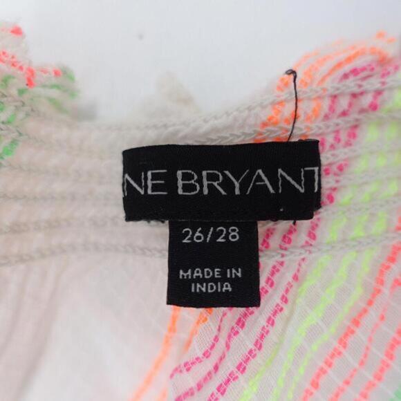 Lane Bryant Peasant Blouse Women's 26/28 Neon Stripes Keyhole Neck Raglan Sleeve - Picture 3 of 7